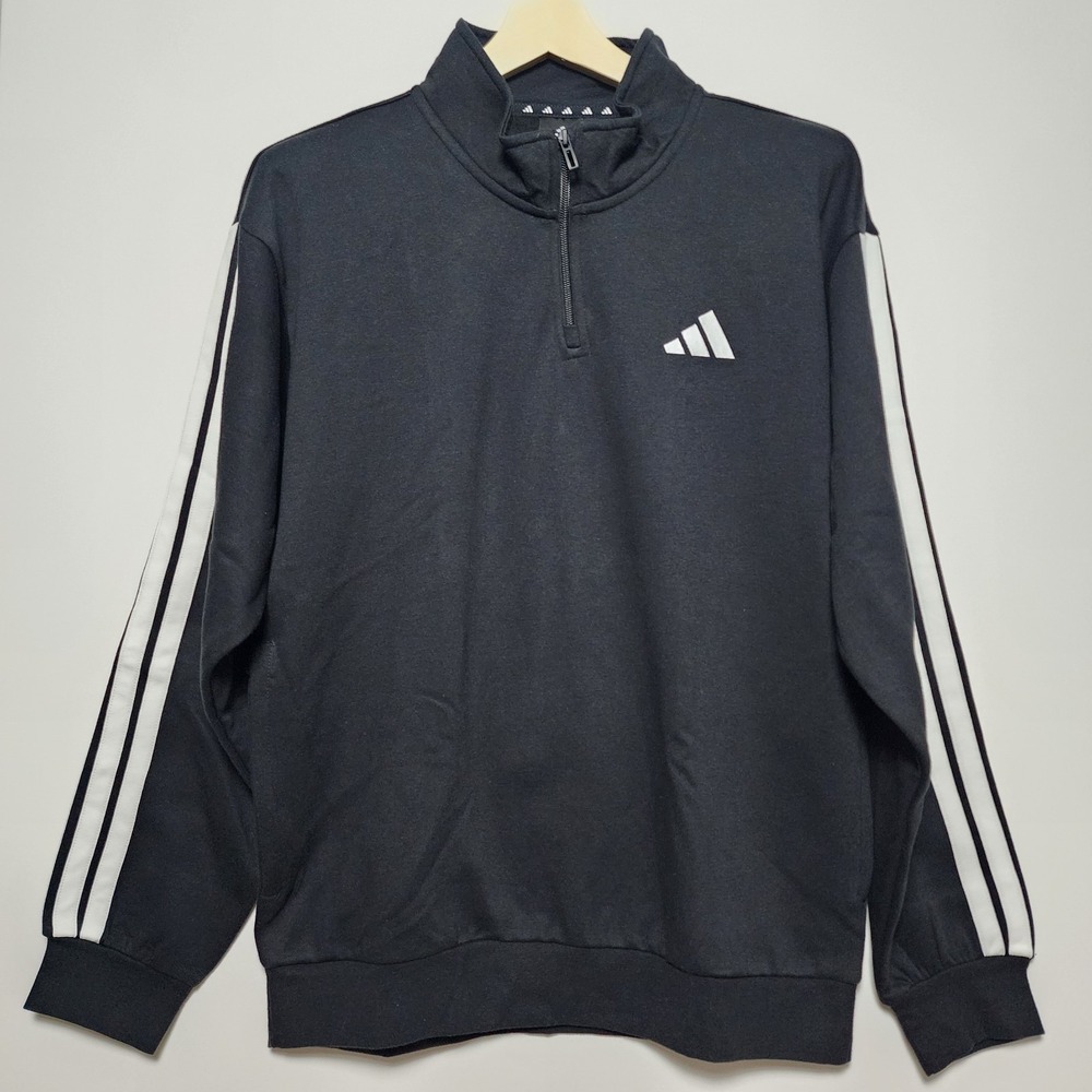 Adidas 3-Stripe 1/4 Zip Pullover Sweatshirt Black White JY6600 Size Medium - Picture 5 of 11